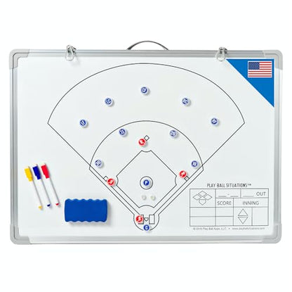 Baseball and Softball Situation Board for Coaches | Magnetic, Dry Erase Whiteboard, 2-Sided, Includes Markers, Eraser, Position, Ball, Runner Magnets, Carry Bag, 19.25" x 27.25"