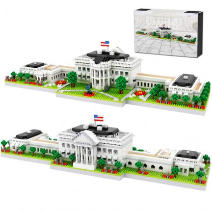 White House Micro Building Block Set 3000 Pcs Washington DC Architecture Model Kit for Adults & Teens US Historic Landmark Home Office Desk Decor Display Souvenir Gift - style: White House
