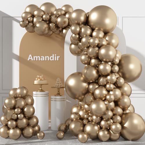 Amandir 153pcs Metallic Gold Balloons Arch Garland Kit Different Sizes 18 12 10 5 Inch Chrome Gold Champagne Balloon for Birthday Wedding Anniversary Bachelorette Graduation Party Decorations - color: Chrome Gold