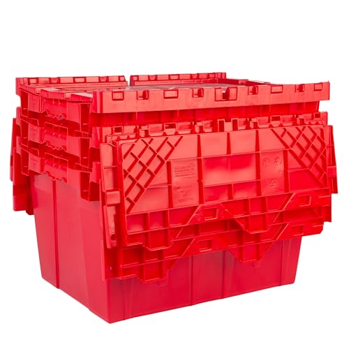 HE HUDSON EXCHANGE 21.9x15.2x12.8” (3 Pack, 12.7 Gallon) Tote with Attached Lid, Red - color: Red
