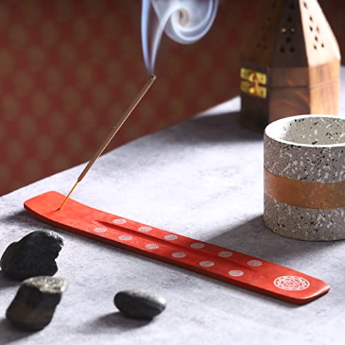 Bless-International Traditional-Handmade-Burner Wooden-Incense-Stick-Holder Ash-Catcher-Stand for-Aromatherapy-Meditation-Yoga (Fire Red) 10 Inches, Pack of 2 - color: Fire Red,10 Inch, size: Two Holders