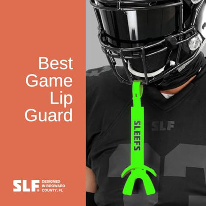 SLEEFS X Hot Green Football Mouth Guard - Lip/Mouthguard with Helmet Strap - Lip/Teeth Protector Mouthpiece - Moldable - for Youth/Adults, Men & Women Mouth Guard, Maximum Air Flow, All Sports - color: Hot Green