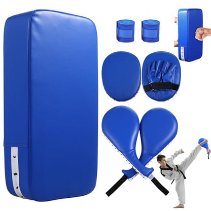 7 in1 Taekwondo Kick Pad Set, Boxing Training Equipment, Martial Art Kicking Pad, PU Leather Boxing Focus Pad, Target Punching Pads and Hand Wraps for Karate, Sparring, MMA, Muay Thai - color: Blue