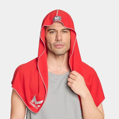 MISSION Cooling Hoodie Towel, Evaporative Cool Technology, Cools Instantly When Wet, UPF 50 Sun Protection, Contours Your Head to Stay in Place, Great for Sports, Fitness, Gym - color: Red