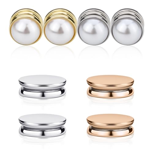 8pcs Hijab Magnetic Pins, Matte Plating Hijab Magnets Pearl Veil Pin Magnetic Scarf Clasp Brooch Strong Hijab Magnet Pins Buttons for Women Clothing Dress Scarves (Gold & Silver)