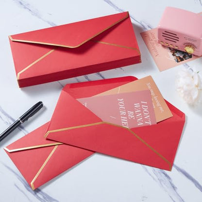 100 Pack #10 Business Envelopes with Gold Stickers, Red - color: Red