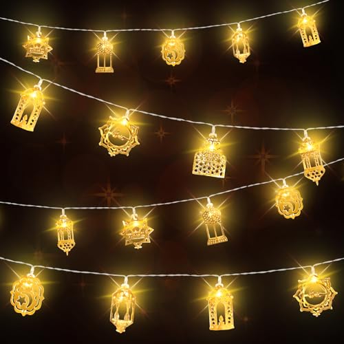 Ramadan Eid String Lights - 9.8FT 20 LEDs Eid Mubarak Moon Star Lantern Lamp Muslim String Lights Battery Operated with 2 Modes for Outdoor Indoor Home Party Decor