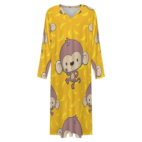 Banana And Monkeys Men's Kaftan Thobe Long Sleeve Robe V Neck Casual Gown - size: 5X-Large