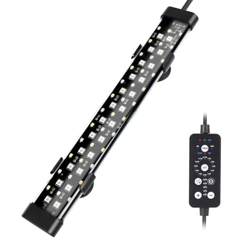 hygger Submersible LED Aquarium Light, 11W 12 in 24/7 Mode Fish Tank Light with 5 Rows Beads, with Timer 9 Colors and Adjustable Brightness, IP68 Waterproof Full Spectrum Light for 13-23 inch Tank - size: 12in 11W