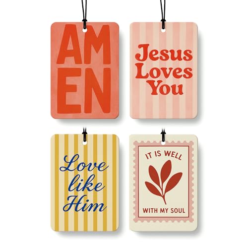 Christian Car Air Freshener 4 Pcs Coconut Scented, Inspirational Christian Car Accessories Mirror Decor for Women, Religious Bible Verse Hanging Air Freshener for Cars Closet Drawer Books - color: Color-01