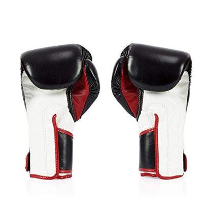 Fairtex BGV6 Angular Boxing Gloves, Locked Thumb Muay Thai MMA Kickboxing | Premium synthetic body with triple-layer foam padding. Joint protection and firm wrist support safeguard hands on heavy bags - color: Black/White/Red, size: 14oz