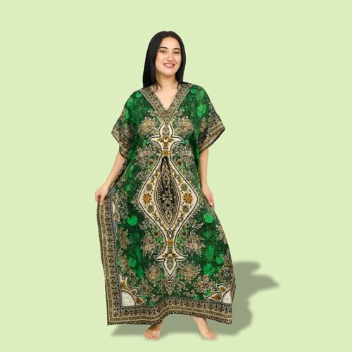 Women's Kaftan Dress – Loose Fit Maxi Gown – Kimono Style Beach Cover Up – Elegant Resort Wear and Nightwear - color: Green