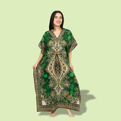 Women's Kaftan Dress – Loose Fit Maxi Gown – Kimono Style Beach Cover Up – Elegant Resort Wear and Nightwear - color: Green
