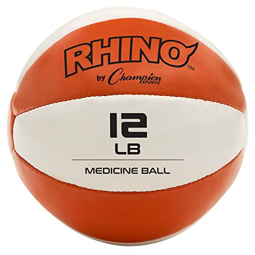 Champion Sports Leather Medicine Balls – Durable Weighted Balls for Strength, Core & Conditioning Training - style: Orange (11-12 lbs)