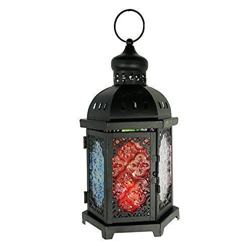 allgala Glass Moroccan Indoor/Outdoor Candle Lantern (Multi) - color: Lg Hexagon