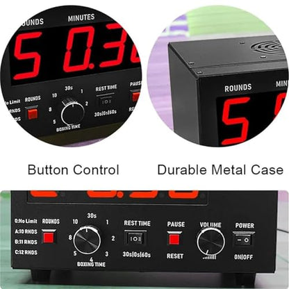 Professional Boxing Interval Timer, Race Timer, Gym Interval Timer with Led Display, Selectable Workout Time and Cycle Repeats, Adjustable Sound, Timer