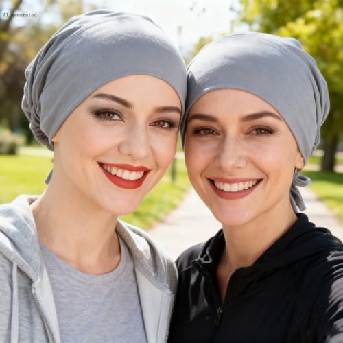 ® Soft Satin Turban Hat Inner Hijab Caps Underscarf Bonnet Hat Headwear for Cancer&Sleep - color: Beige White Black Light Grey