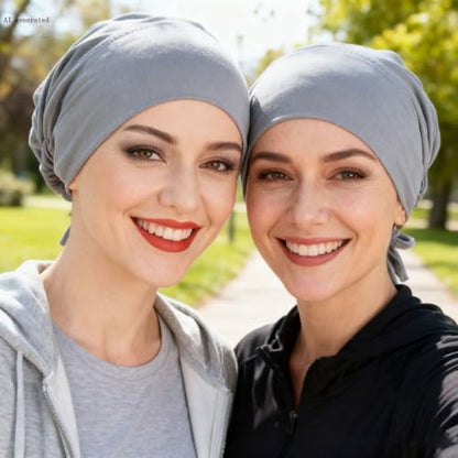 ® Soft Satin Turban Hat Inner Hijab Caps Underscarf Bonnet Hat Headwear for Cancer&Sleep - color: Beige White Black Light Grey