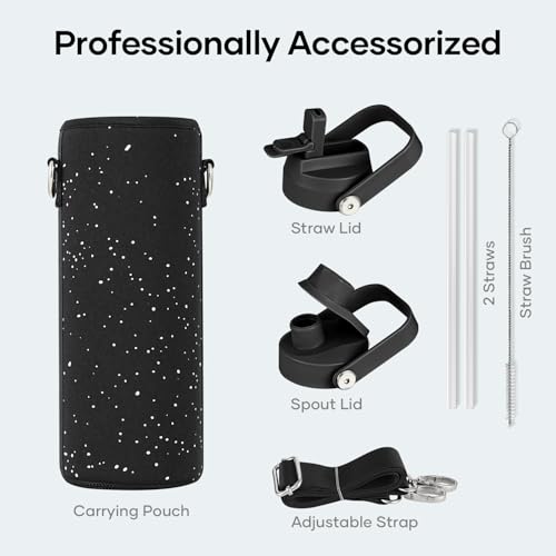 BUZIO 24 oz Insulated Water Bottle, Stainless Steel Wide Mouth Water Flask with Straw Lid, Cold for 48 Hrs Leak Proof Metal Hydro Thermo Canteen Mug, Starry Day & Night - color: Starry Day & Night, size: 24 Ounces
