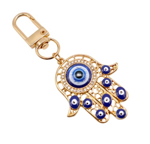 Hamsa Hand Keychain Turkish Evil Eye Key Chain Good Luck Charms Hamsa Ornament for Car Protection Amulet - color: Gold
