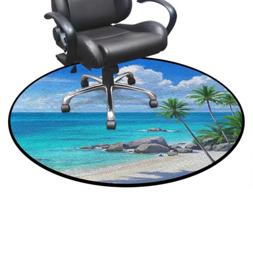 Tropical Beach Anti-Slip Gaming & Office Chair Mat for Hardwood Floors, Seascape with Boats Desk Chair Floor Protector,Protect The Floor from Scratches Blue Green White Diameter 35.4 in - color: Tropical Beach_1469, size: Diameter 35.4 in