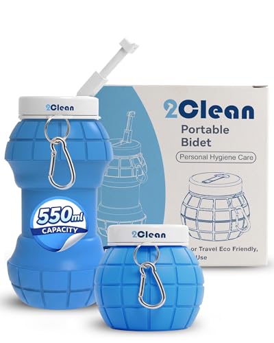 2Clean Portable Travel Bidet, 300ml Collapsible Handheld Peri Bottle Blue - color: Blue