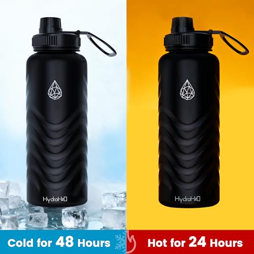 32oz Stainless Steel Insulated Water Bottle, 48H Cold & 24H Hot, Leak-Proof Wide Mouth Lids (Straw & Spout), BPA-Free Bottles, Mens Water Bottle for Gym, Hiking, Travel - Black - color: Black, size: 32 Ounces