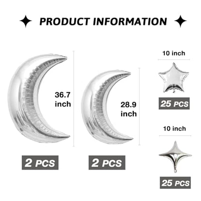 54Pcs Star Foil Balloons Moon Foil Mylar Balloons with 50Pcs Silver Star Balloons and 4Pcs Large Moon Foil Balloons for Baby Shower Christmas Anniversary Engagement Wedding Birthday Party Decoration : Toys & Games