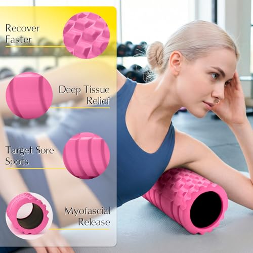 Foam Roller - 13'' Multi-Density Massage Roller for Deep Tissue & Muscle Recovery - Relieves Tight, Sore Muscles & Kinks, Improves Mobility & Circulation - Targets Key Body Parts (Pink) - color: Pink