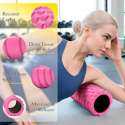Foam Roller - 13'' Multi-Density Massage Roller for Deep Tissue & Muscle Recovery - Relieves Tight, Sore Muscles & Kinks, Improves Mobility & Circulation - Targets Key Body Parts (Pink) - color: Pink
