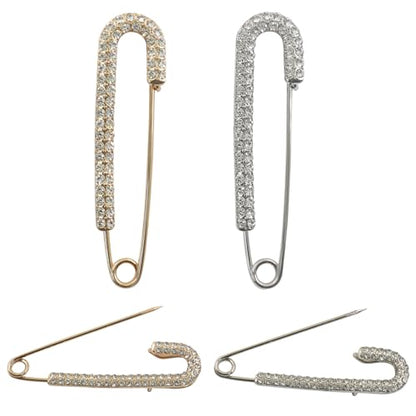 4 Pack Rhinestone Safety Pins Brooch Decorative Safety Pins for Clothing, Shawl Brooch Scarf Pins for Women Sweater Clips, Lapel & Hat Accessories(Gold & Silver)