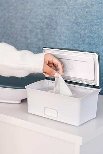 Ubbi Baby Wipes Dispenser with Weighted Plate, Open Water | Rubber Seal Keeps Wipes Fresh, Non-Skid Feet, Holds Standard Pack of Wipes, Baby Changing Station Essential - color: Open Water Wipes Dispenser, size: 1 Count (Pack of 1)