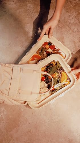Crudités | Portable Snack Tray | Rectangle 2-Pack | Cream White | Reversible Stretch Lid Food Containers | BPA-Free, Freezer & Dishwasher Safe | Meal-Prep, Charcuterie, Salads, Picnic, Travel - size: Rectangular, 2 Pack, Cream White