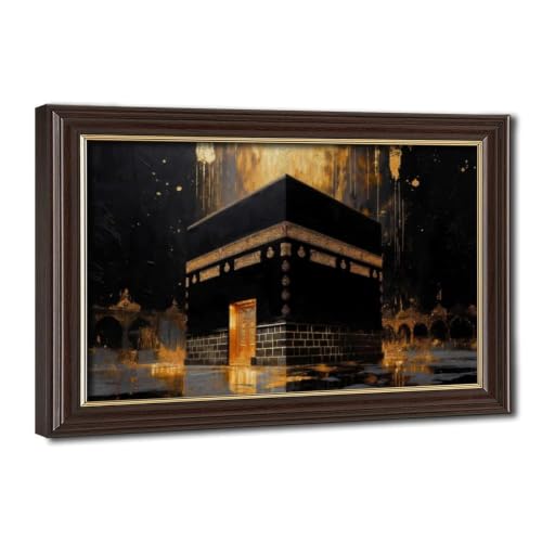 Islamic Wall Art Canvas Painting Black and Gold Muslim Home Decor Art - color: Mokume Gane Frame, size: 18"L x 12"W
