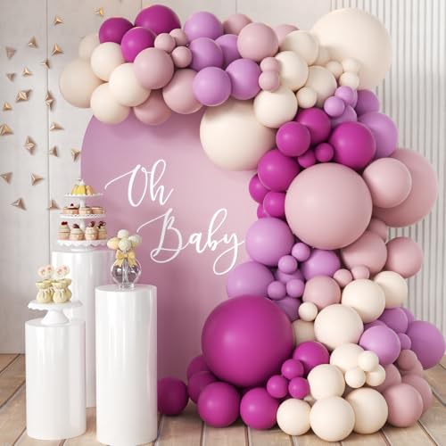 Dusty Hot Pink Purple White Balloon Arch Garland Kit (166 PCS) - color: Hot Pink-purple-white