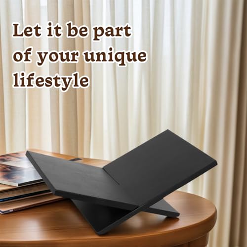 Open Display Book Stand, Solid Wooden Large Book Holder for Reading, Bible Stand, Book Opener Holder for Recipe, Quran, Art Book, Magazine, Textbook (Black)