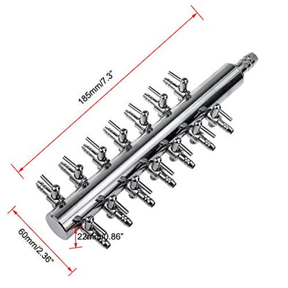 Aquarium Air Manifold 14Way Inline Flow Splitter Lever Valves | This 14-way inline manifold splitter features lever control valves for aquarium air pumps - size: 14 Ways