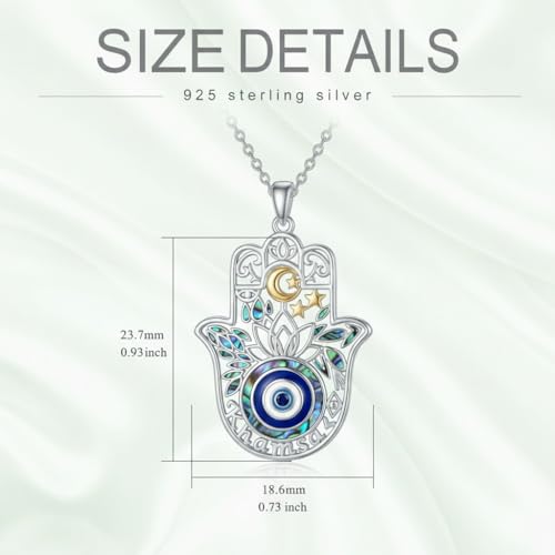 PROESS 925 Sterling Silver Hamsa/Allah Necklace Evil Eye Amulet Jewelry Gifts for Men Women - style: Hamsa Moon Star