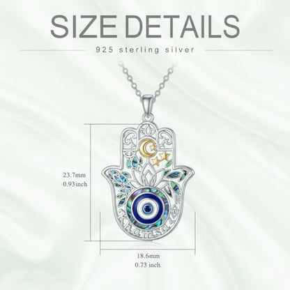 PROESS 925 Sterling Silver Hamsa/Allah Necklace Evil Eye Amulet Jewelry Gifts for Men Women - style: Hamsa Moon Star