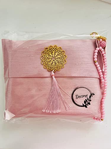 Muslim Prayer Rug and Beads with Elegant Slub Fabric Bag | Janamaz | Sajadah | Soft Islamic Prayer Rug | Islamic & Mawlid Gifts | Prayer Carpet Mat, Taffeta Fabric (Pink, 8 Sets) - color: Pink, size: 8 Sets