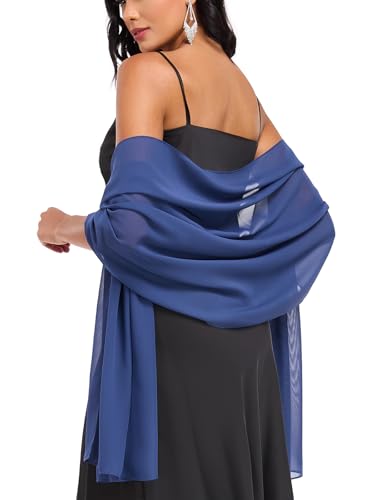 Shawls and Wraps Soft Chiffon Scarve Scarf For Evening Party Dresses Wedding Stole - color: Navy Blue