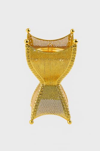 Decorative Gold Metal Incense Burner – Tall Mesh Design Mabkhara Bakhoor Holder for Home, Ramadan & Eid Décor, Islamic Gift, Ornamental Incense Stand, 4.2 x 4.2 x 8.5 in