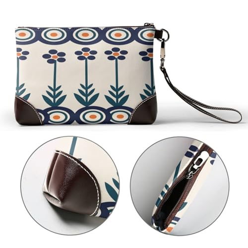 Leather Clutch Purse for Women, Large Capacity Wristlet Wallet with Removable Strap, Zip Handbag - color: Polish Blue