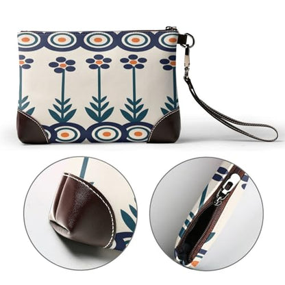 Leather Clutch Purse for Women, Large Capacity Wristlet Wallet with Removable Strap, Zip Handbag - color: Polish Blue