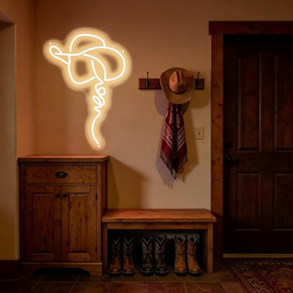 Cowgirl Hat Neon Sign Western Rodeo Rustic Bar Bedroom Decor-17.7"x12.8" - color: Western Art Cowgirl