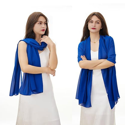 YOUR SMILE for Women Lightweight Breathable Solid Color Soft Chiffon Long Fashion Scarves Sun-proof Shawls Wrap - color: Royal Blue