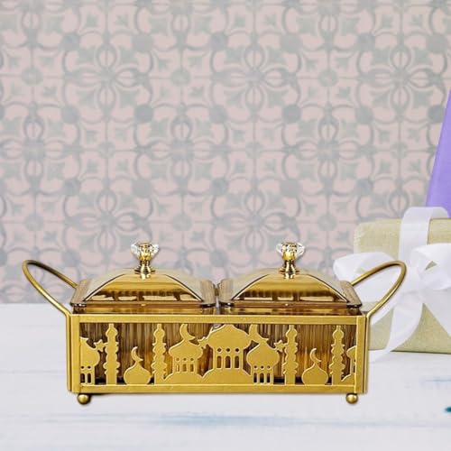 Ramadan Trays with Lid Metal Gold Eid Mubarak Serving Tray Ramadan Decorations Eid Party Food Storage Container for Cookie Candy Pastry Dessert - size: Small