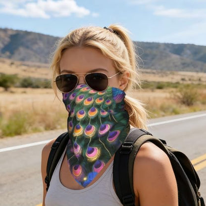 Satin Square Scarf, Printed Head Neck Scarf, Multi‑Purpose Bandana - color: Peacock
