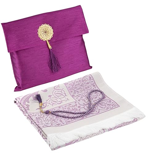 Modefa Islamic Prayer Mat Muslim Gifts - Thin Travel Muslim Prayer Rug in Taffeta Gift Bag with Tasbih Beads Prayer Matt Islam - Chenille Turkish Praying Carpet - Ramadan Gifts (Fuchsia) - color: Fuchsia
