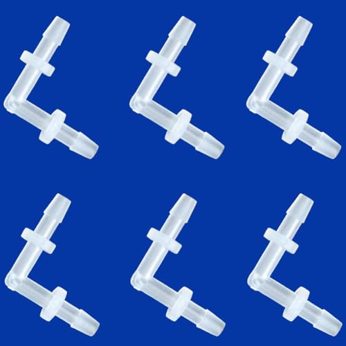 Plastic 1/8” Hose ID 90 Degree Elbow Barb Fitting, 6 Pcs Equal Barbed Joint Splicer Mender Adapter Union Adapter for Boat Aquarium - size: 1/8 Inch